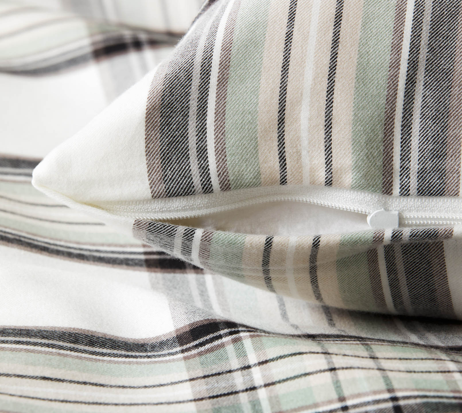 Softflanell Bettwäsche Westminster in Tannengrün Karo Reißverschluss #farbe_Westminster Tannengrün