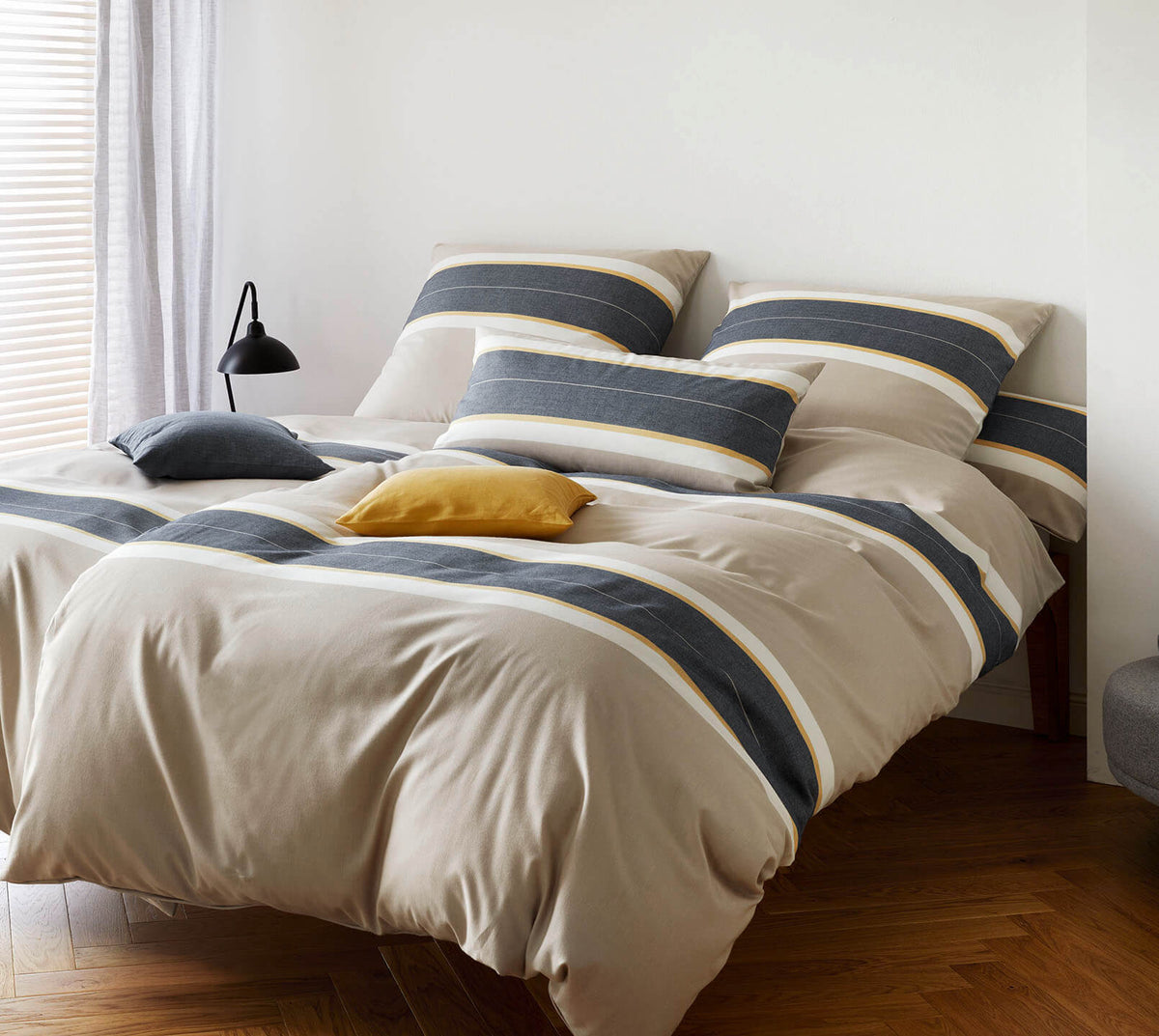 Softflanell Bettwäsche Whitman in Weizengelb Streifen Schlafzimmer #farbe_Whitman Weizengelb