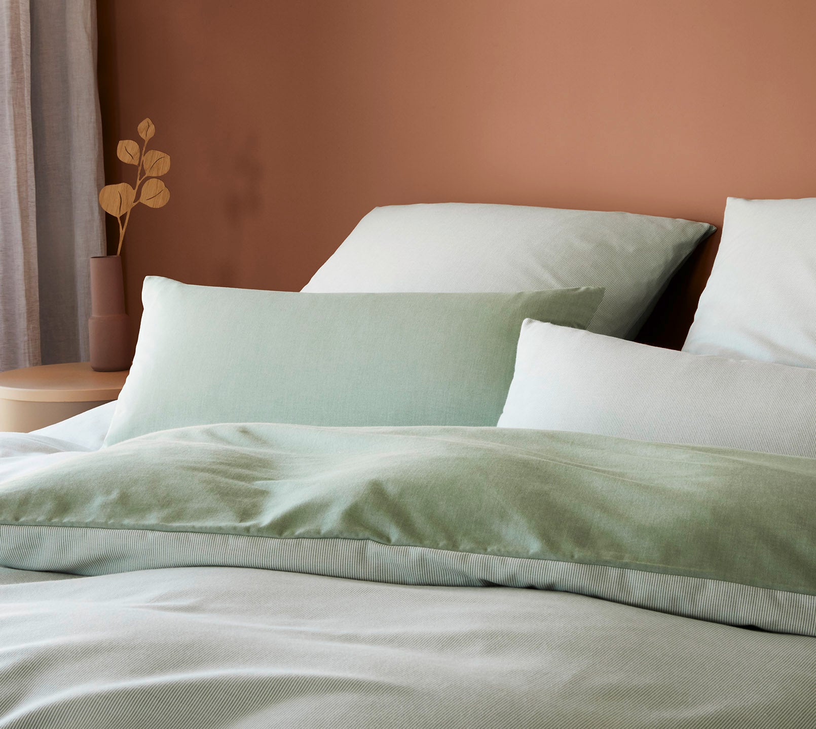 Softflanell Wende Bettwäsche Tender Tannengrün in Uni Streifen Schlafzimmer #farbe_Tender Tannengrün