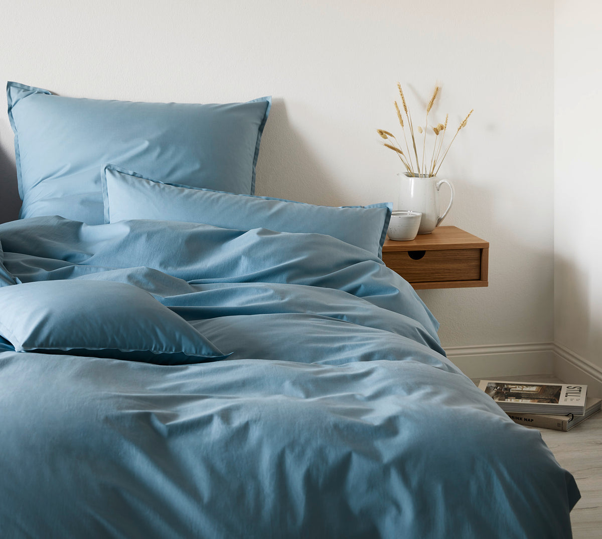 Washed Cotton Bettwaesche Crisp in Blau Schlafzimmer #farbe_Crisp Smoke Blau