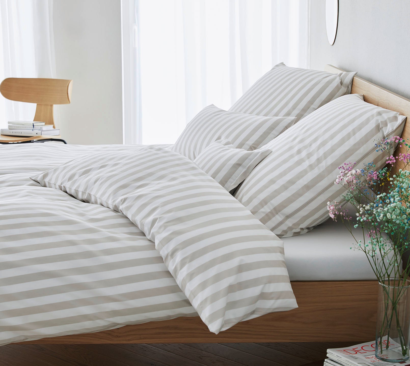 Web Perkal Bettwaesche Lido in Beige Streifen Schlafzimmer #farbe_Lido Clay