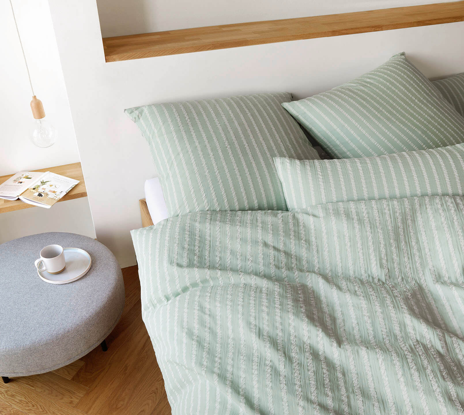 Web-Seersucker Bettwäsche Sandvig in Salbei Streifen Schlafzimmer #farbe_Sandvig Salbei