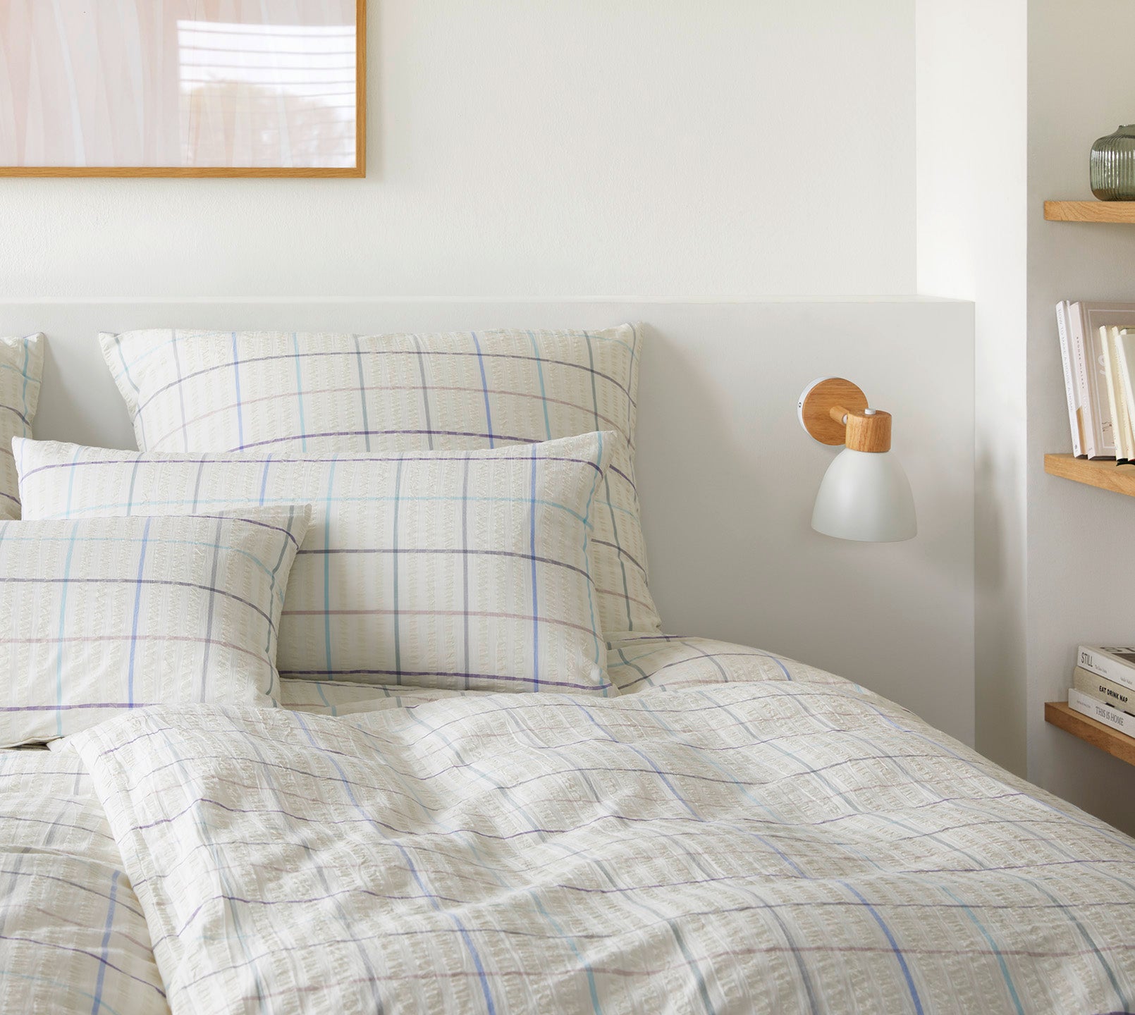Web-Seersucker Bettwaesche Trondheim in Multi-Blau Karo Schlafzimmer #farbe_Multi-Blau