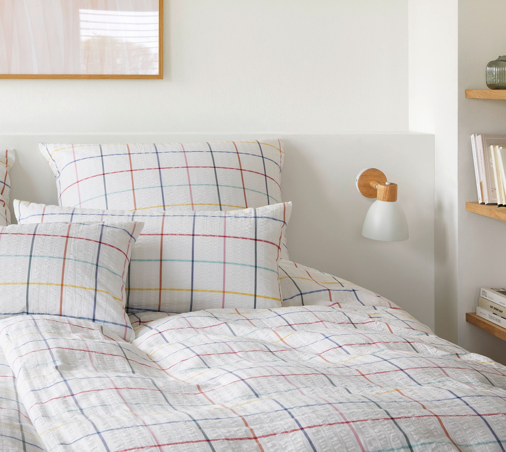 Web-Seersucker Bettwaesche Trondheim in Multi-Rot Karo Schlafzimmer #farbe_Multi-Rot
