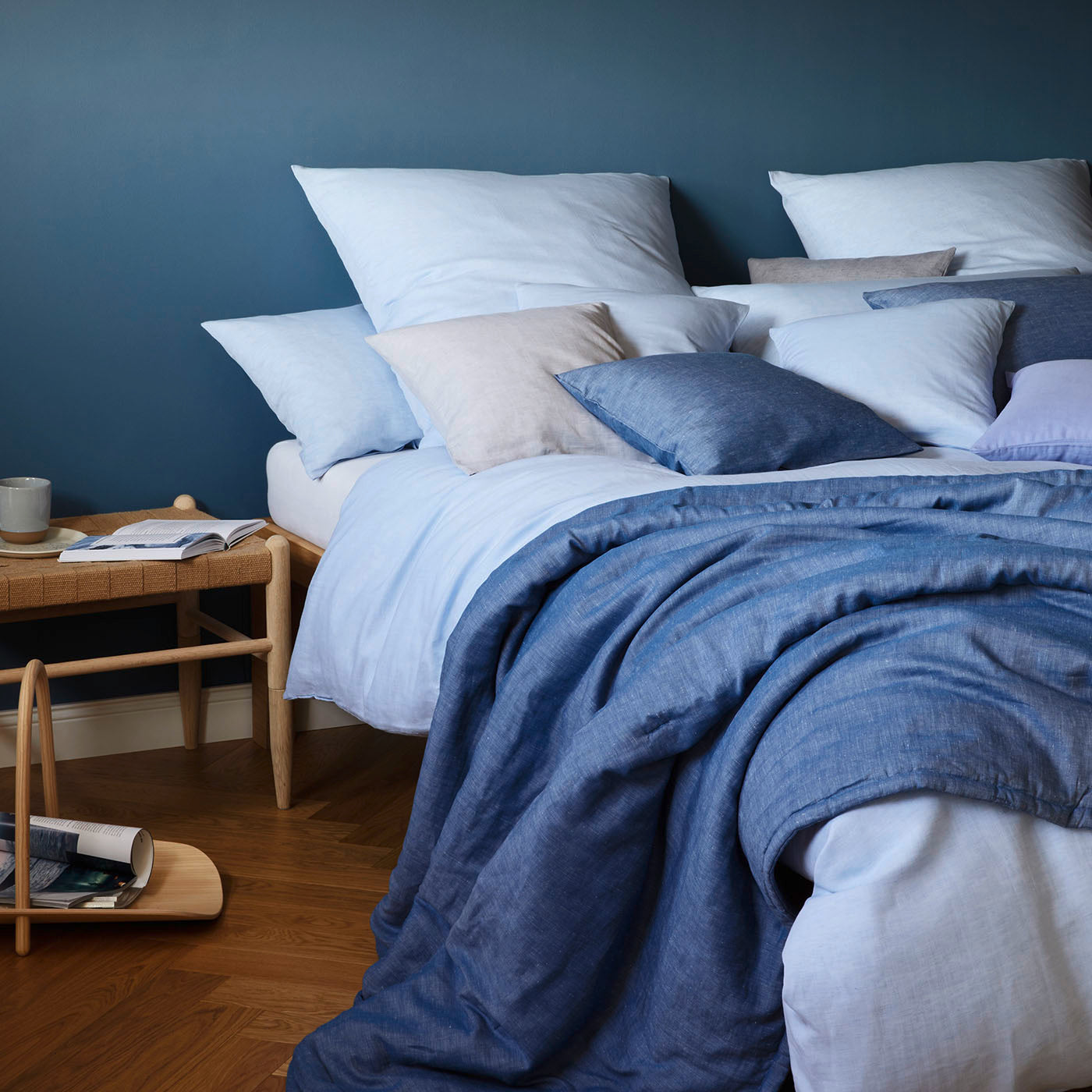 Halbleinen Bettwäsche Breezee Blau Kissenmix Schlafzimmer