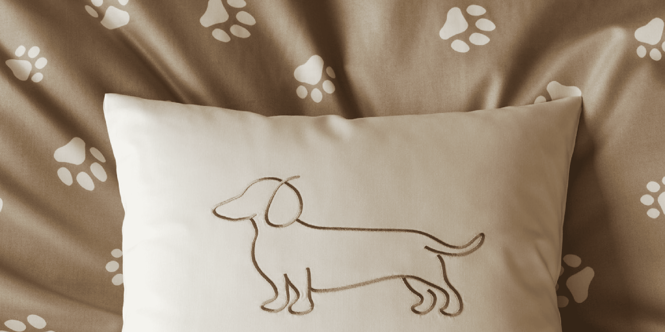 Satin Bettwäsche Dogs Paws Kissen Hund Pfotenabdrücke Beige