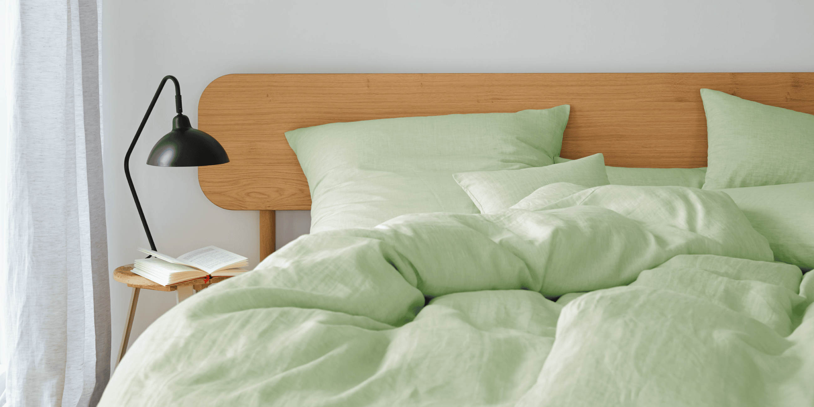 Halbleinen Bettwäsche Breezee Uni Pistaziengrün Schlafzimmer