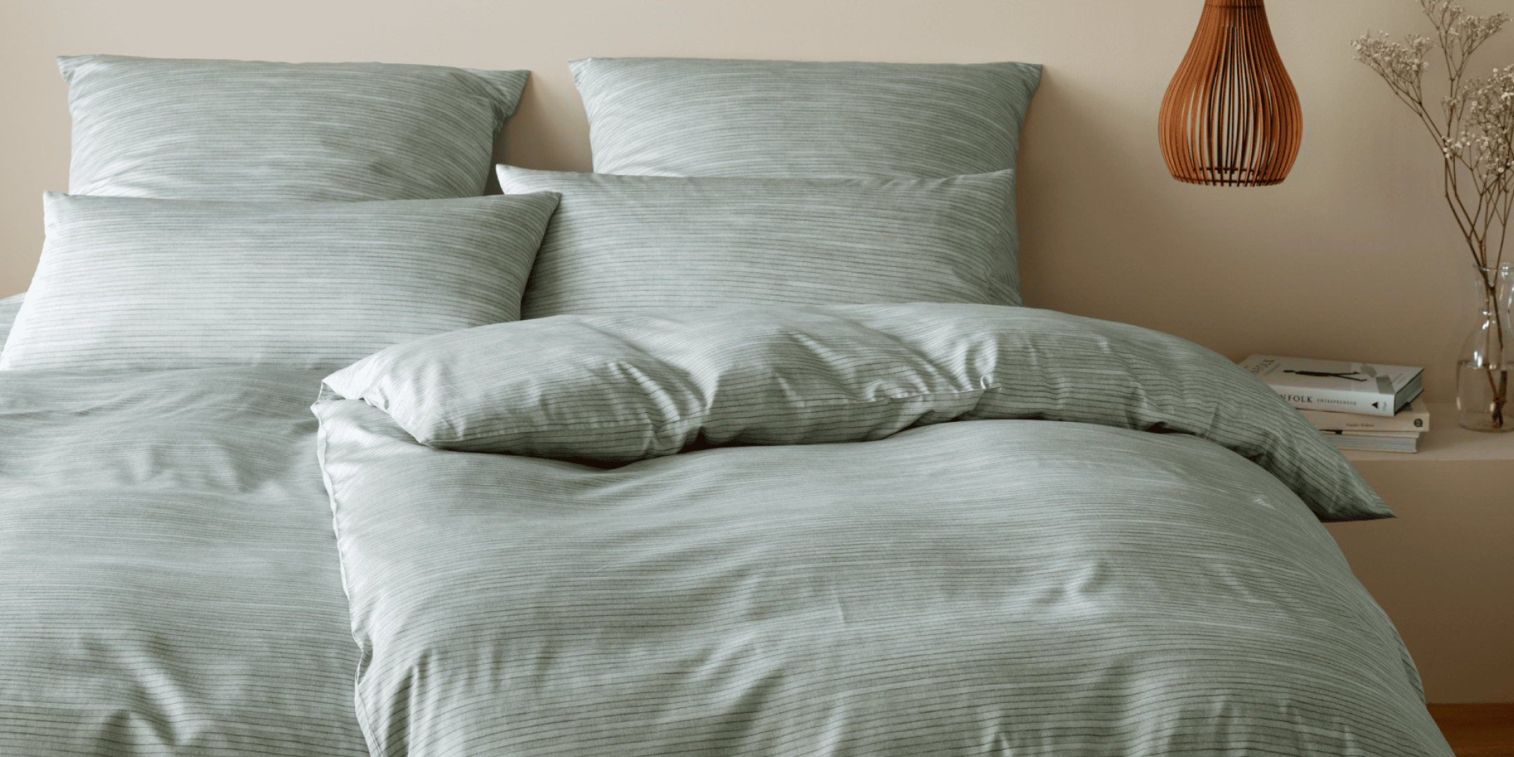 Bambus Baumwolle Satin Bettwäsche Chamber Grün Streifen Schlafzimmer