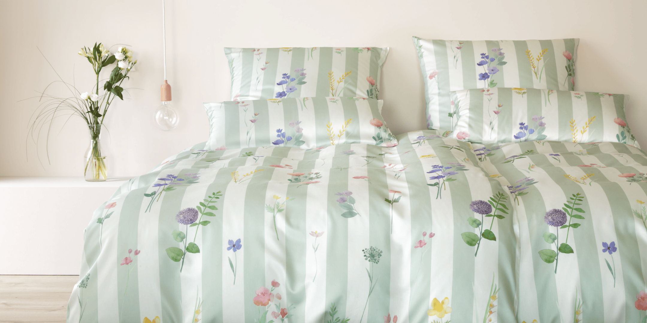 Satin Bettwäsche Flowerstripe Blumen Streifen Bunt Schlafzimmer