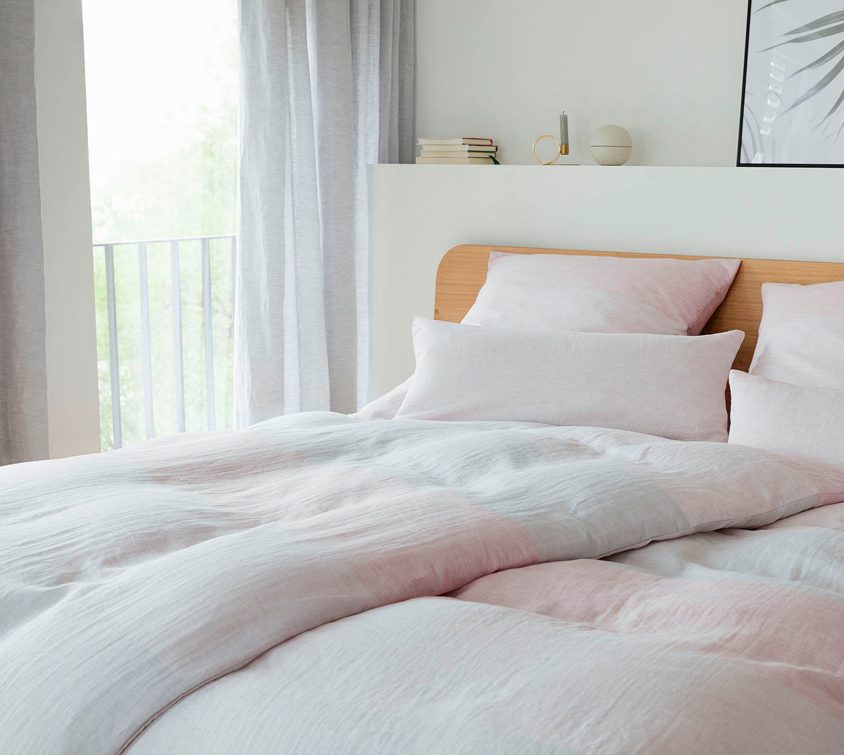 Halbleinen Bettwaesche Sense in Blush Streifen Schlafzimmer #farbe_Blush