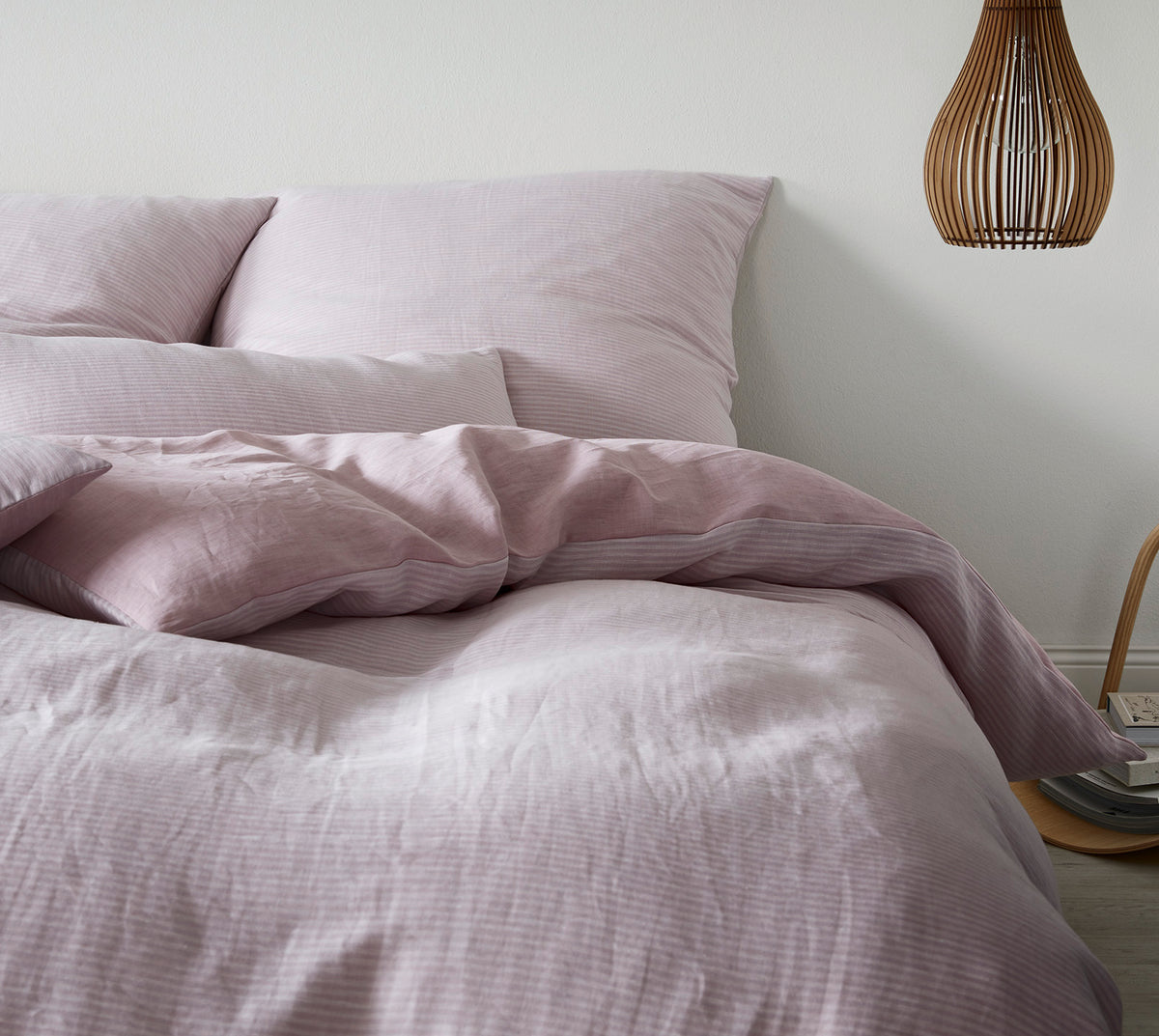 Halbleinen Wende-Bettwäsche Whisper in Puder Uni Streifen Schlafzimmer #farbe_Puder