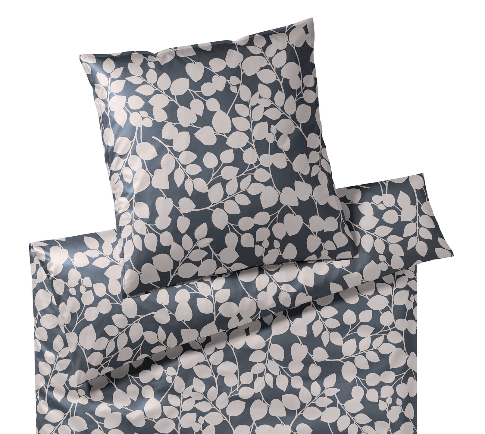 Satin Bettwäsche Blättermotiv Twice in Anthrazit Blätter Freisteller #farbe_Anthrazit