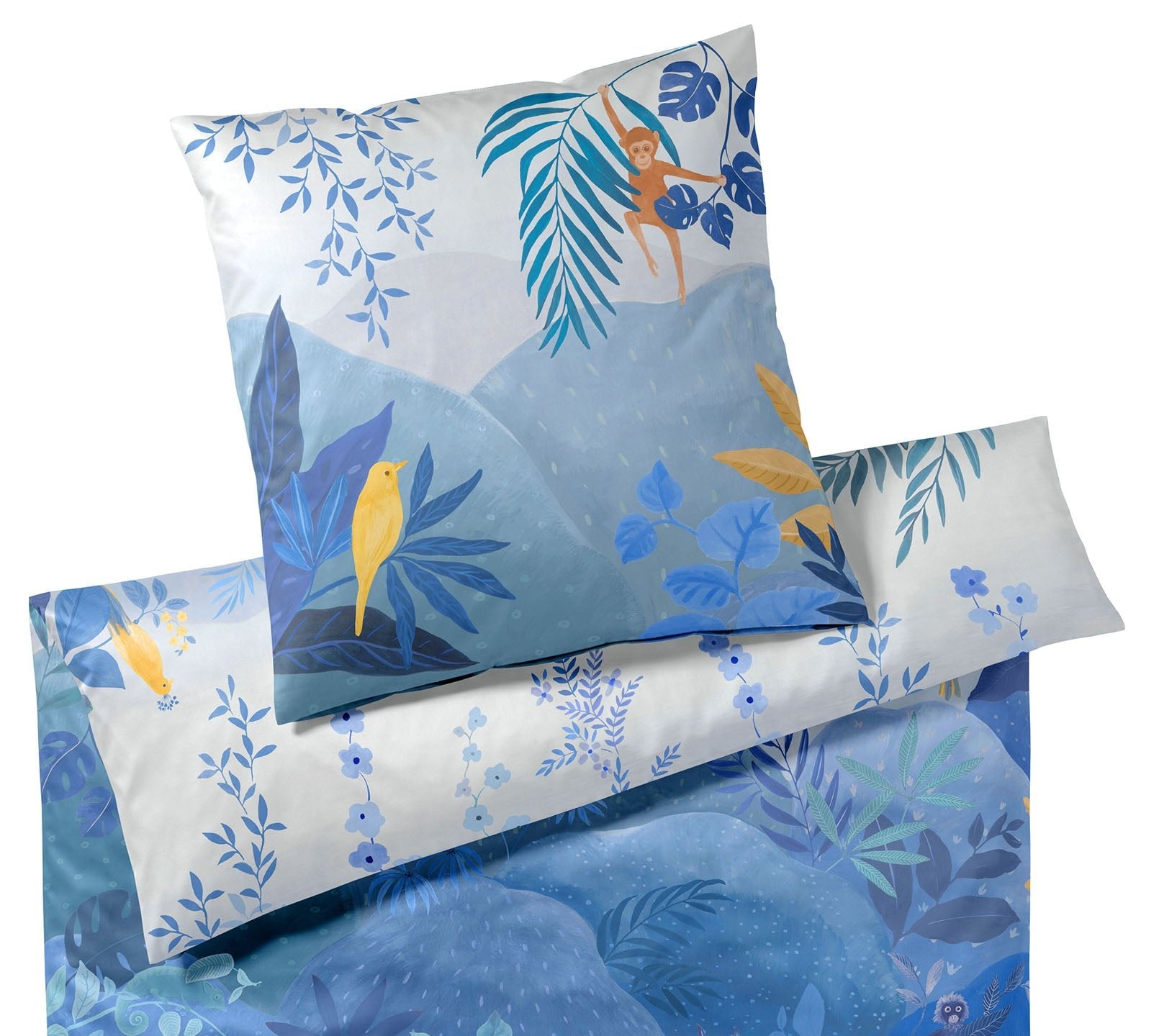 Satin Bettwaesche Fairytale in Blau Tiere Freisteller #farbe_Nachtblau Camel