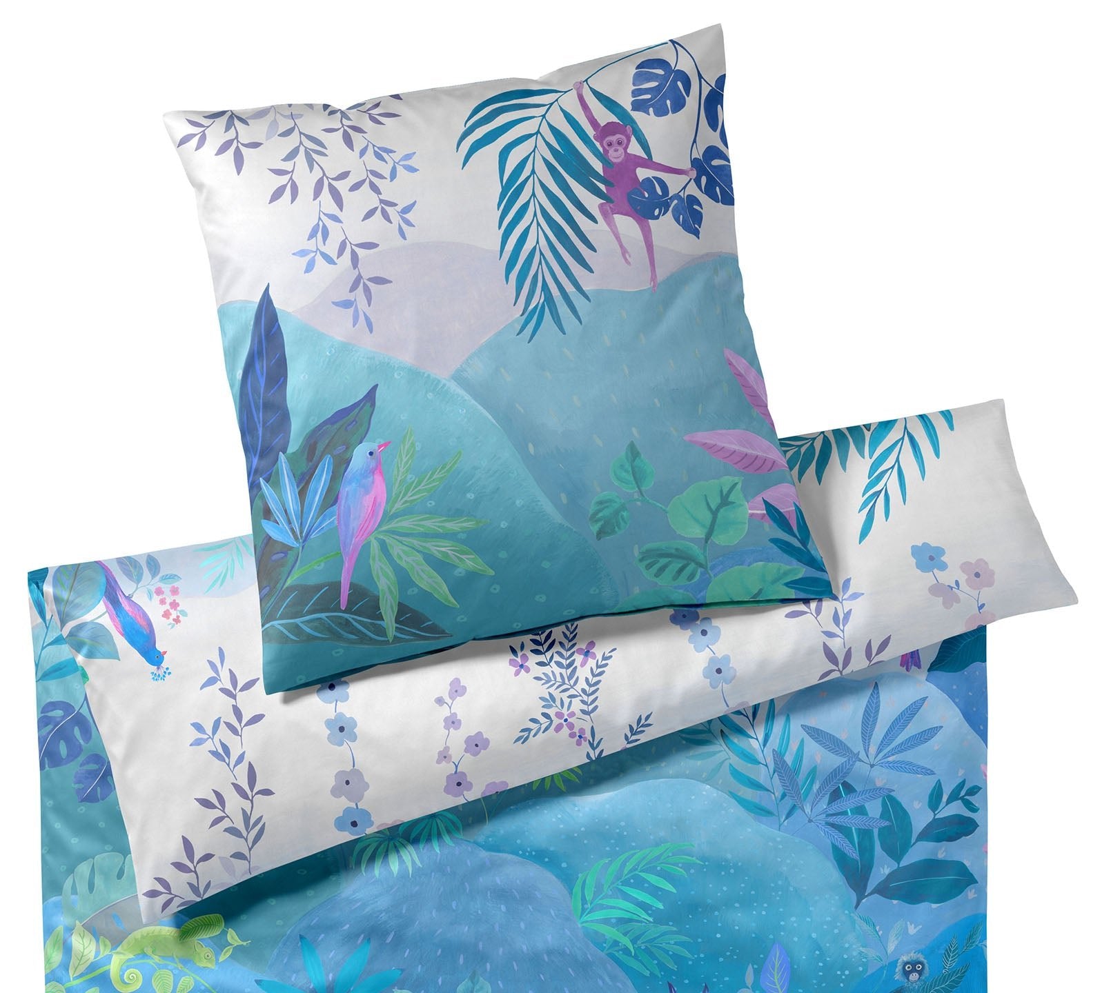 Satin Bettwaesche Fairytale in Gruen Tiere Freisteller #farbe_Türkis-Grün