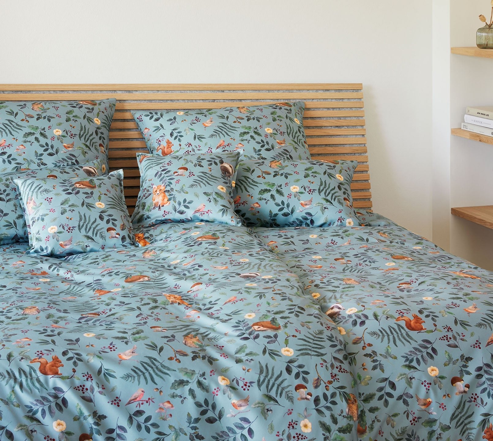 Satin Bettwäsche Hide in Blau Tiere Schlafzimmer #farbe_Hide Rauchblau