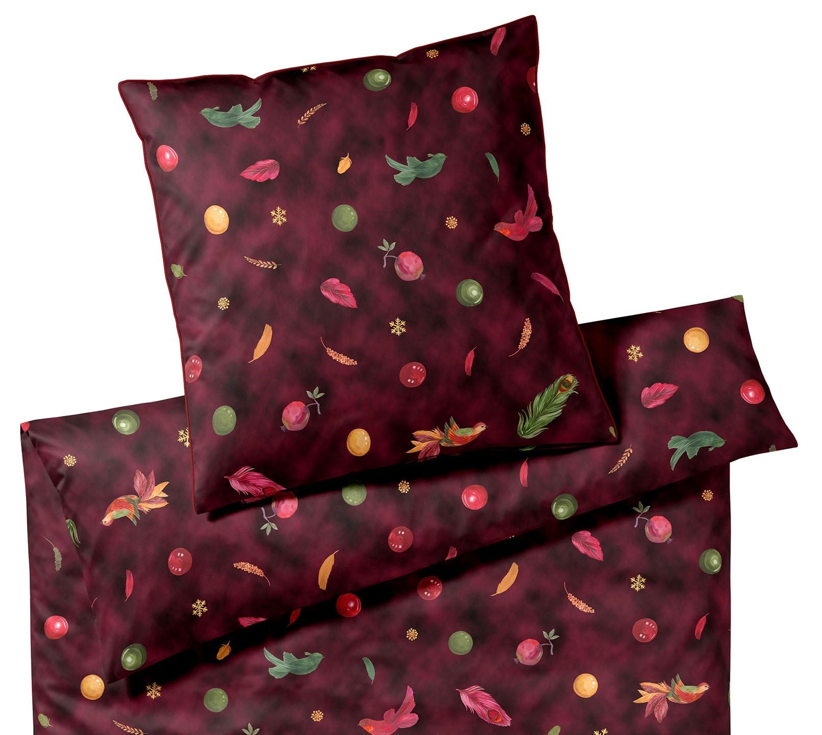 Satin Bettwaesche Noel in Rot Deko Freisteller