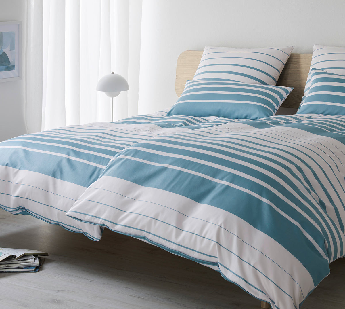 Satin Bettwaesche Refine in Grau Aqua Streifen Schlafzimmer #farbe_Grau-Aqua