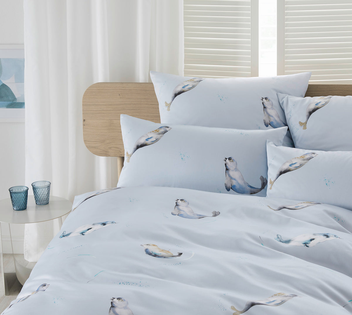 Satin Bettwaesche Seals in Silbergrau Seehunde Schlafzimmer #farbe_Silbergrau