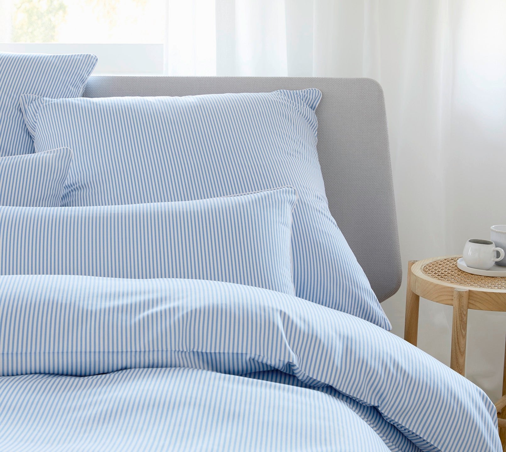 Satin Bettwäsche Hamburger Streifen in Blau Streifen Schlafzimmer #farbe_Hamburger Streifen Blau-Weiß