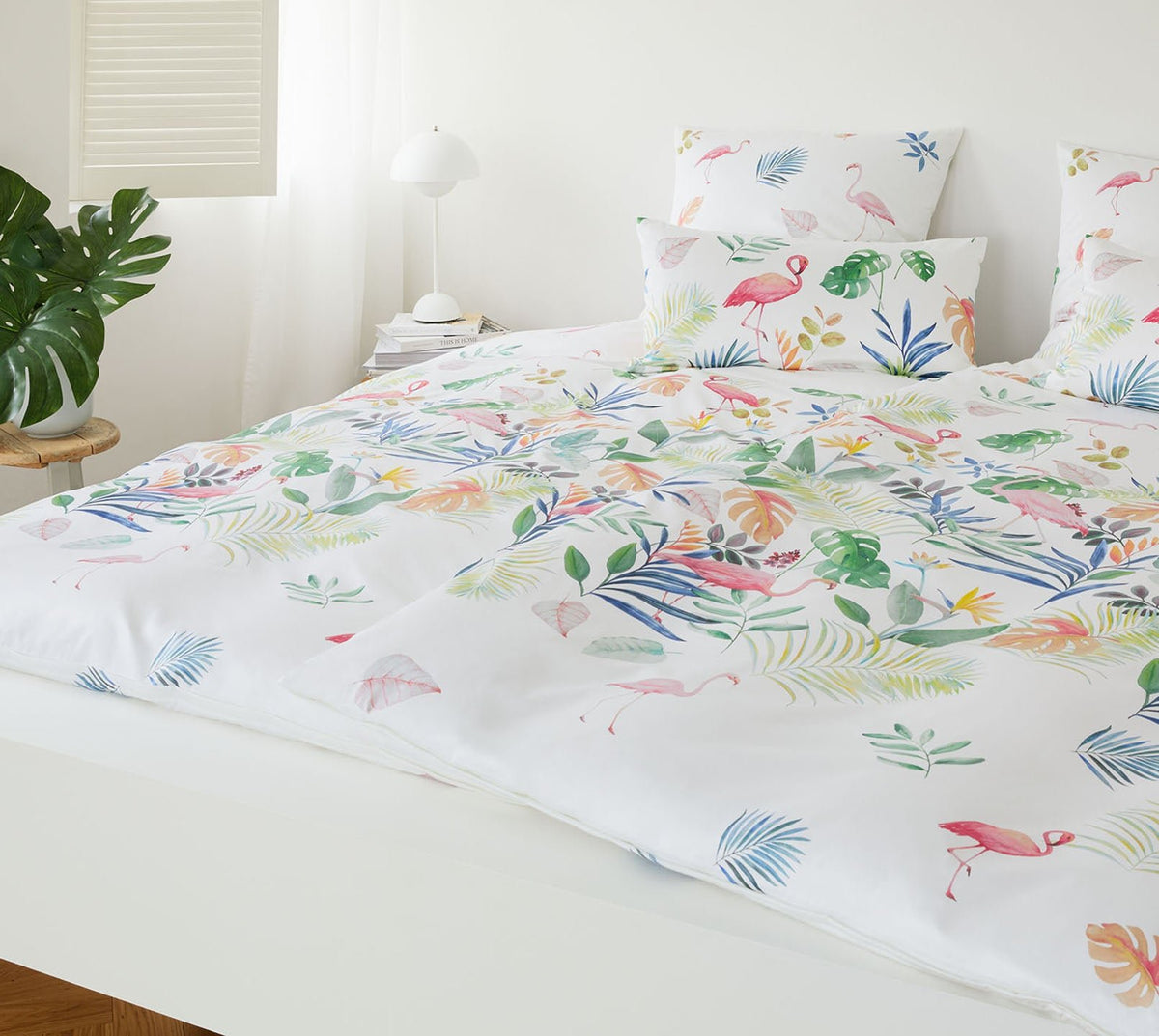 Seiden Satin Bettwäsche Flamingo in Weiß Flamingo Schlafzimmer #farbe_Weiß