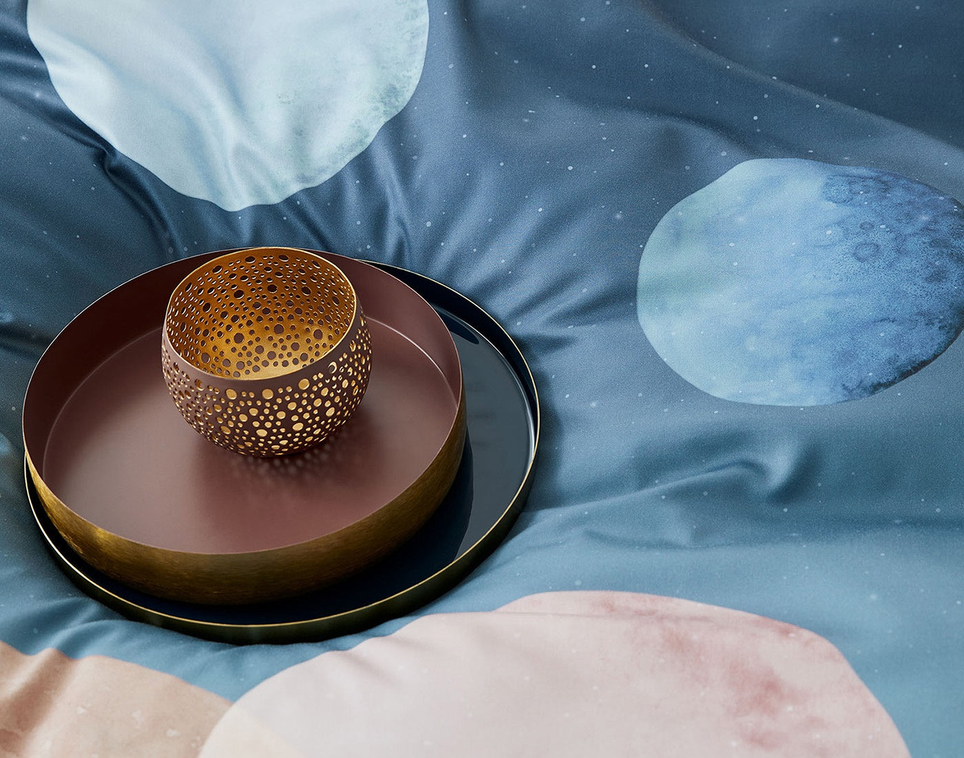 Satin Bettwäsche Moon Blau Mond Detail