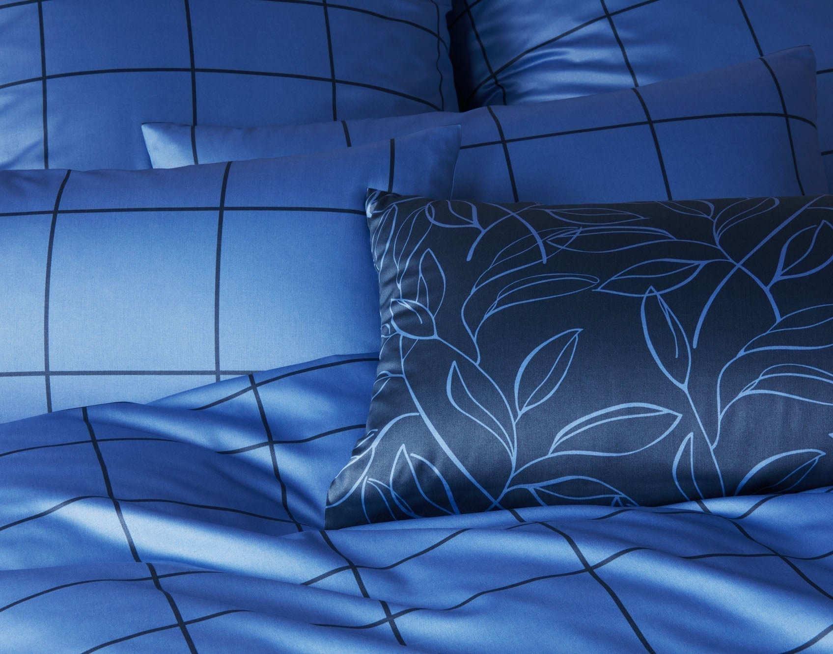 Bettwäsche Blau Baumwolle Mustermix Karo Floral