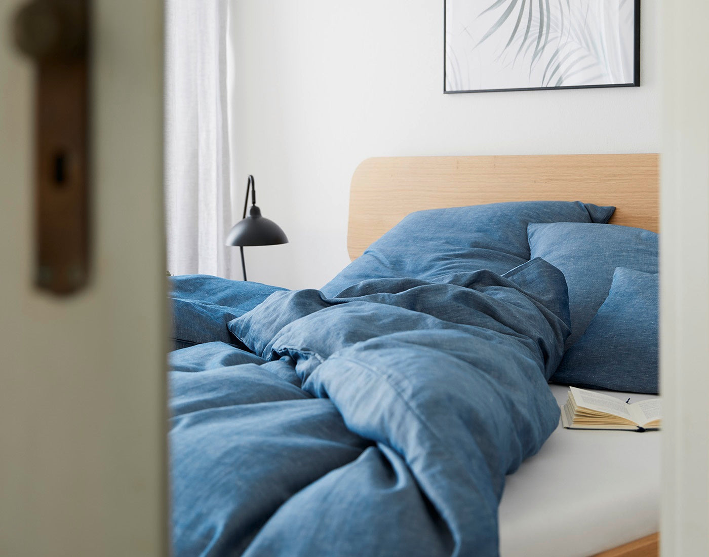 Halbleinen Bettwäsche Breezee Uni Blau Schlafzimmer