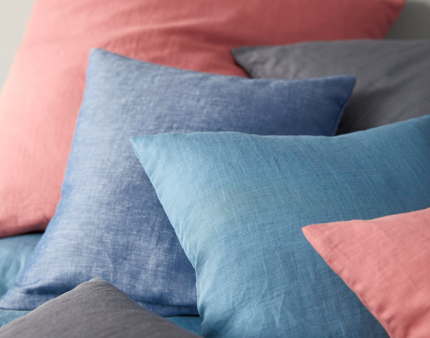 Halbleinen Bettwäsche Breezee Kissen Rot Blau Grau Mix