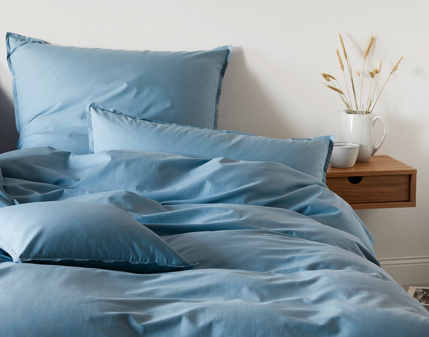 Washed Cotton Crisp Bettwäsche Blau Uni Schlafzimmer