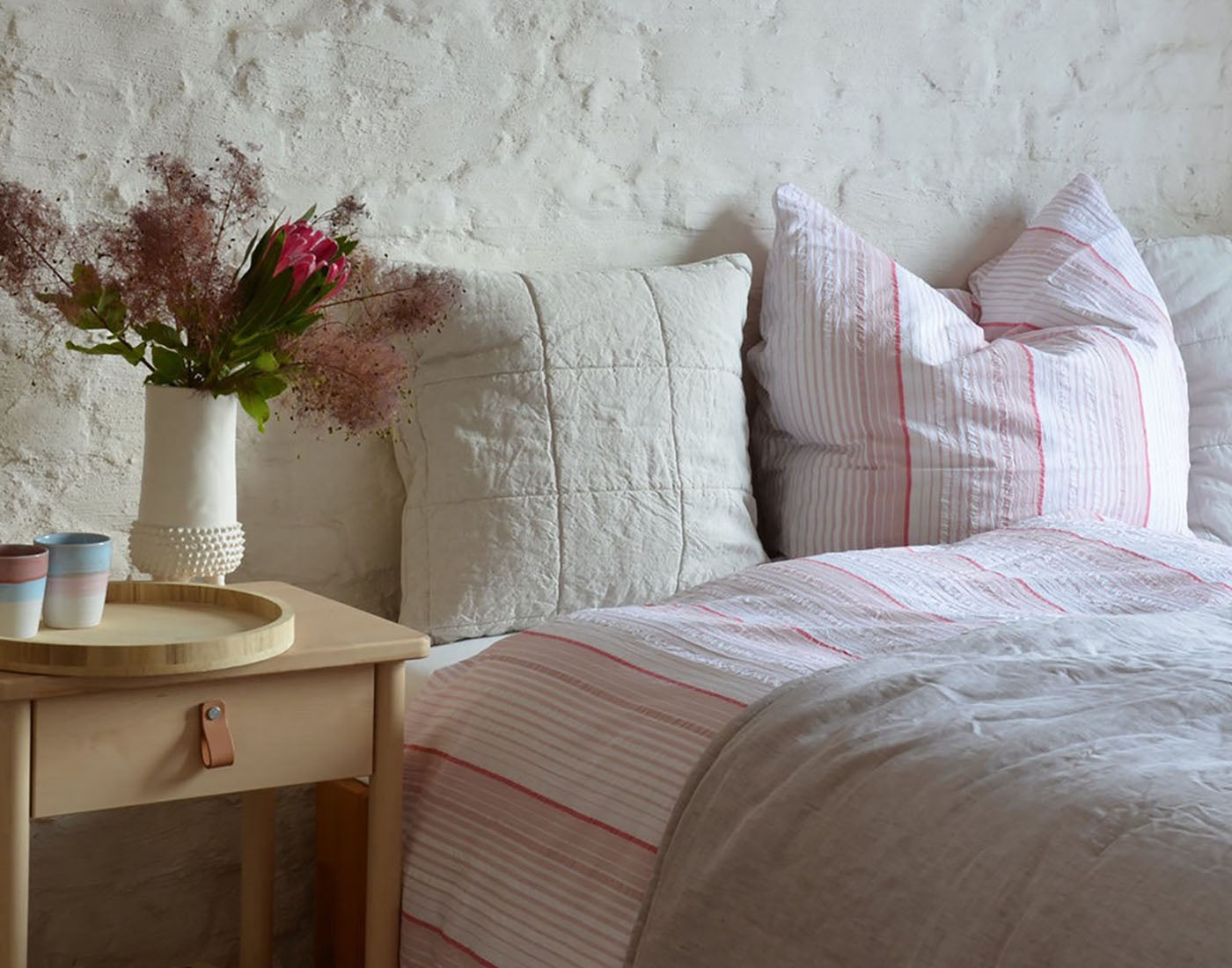 Web-Seersucker Bettwäsche Weiß Schlafzimmer