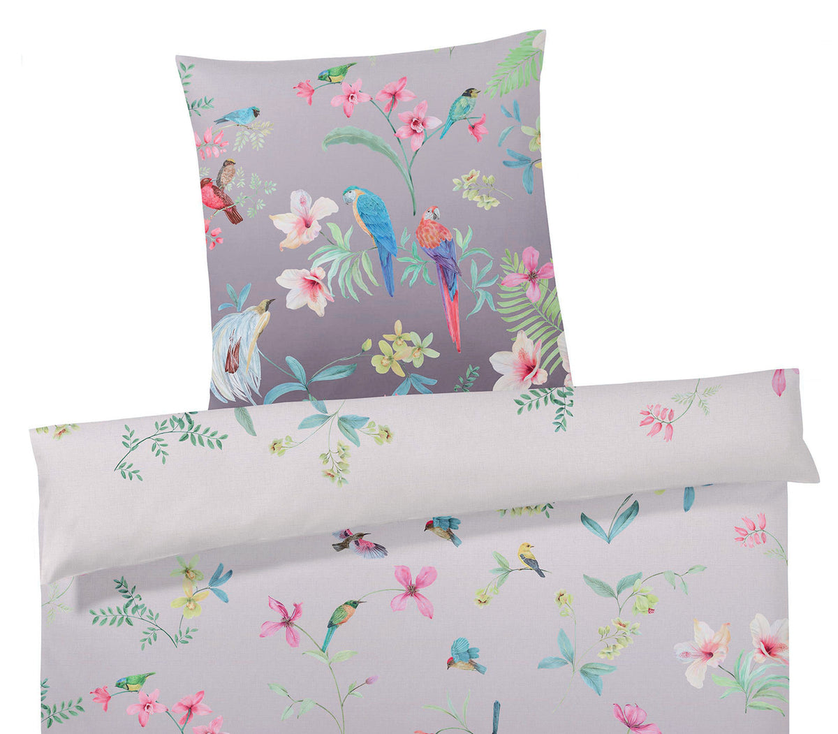 Satin Bettwäsche Paradiso Graphit Vogelmotiv Freisteller #farbe_Graphit