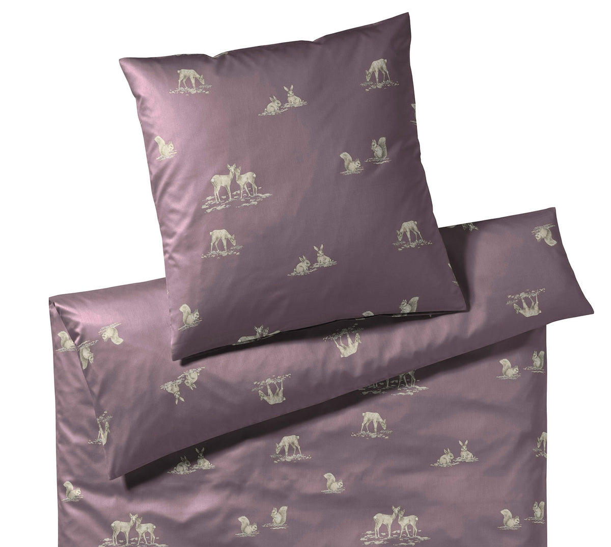 Satin Bettwäsche Likeable in Mauve Freisteller Waldtiere #farbe_Mauve