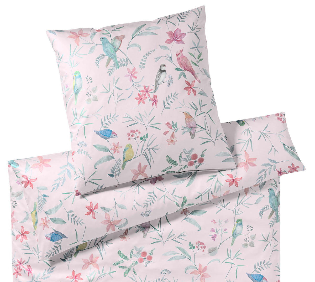 Satin Bettwäsche Springbirds Vögel in Rose Freisteller #farbe_Springbirds Rose