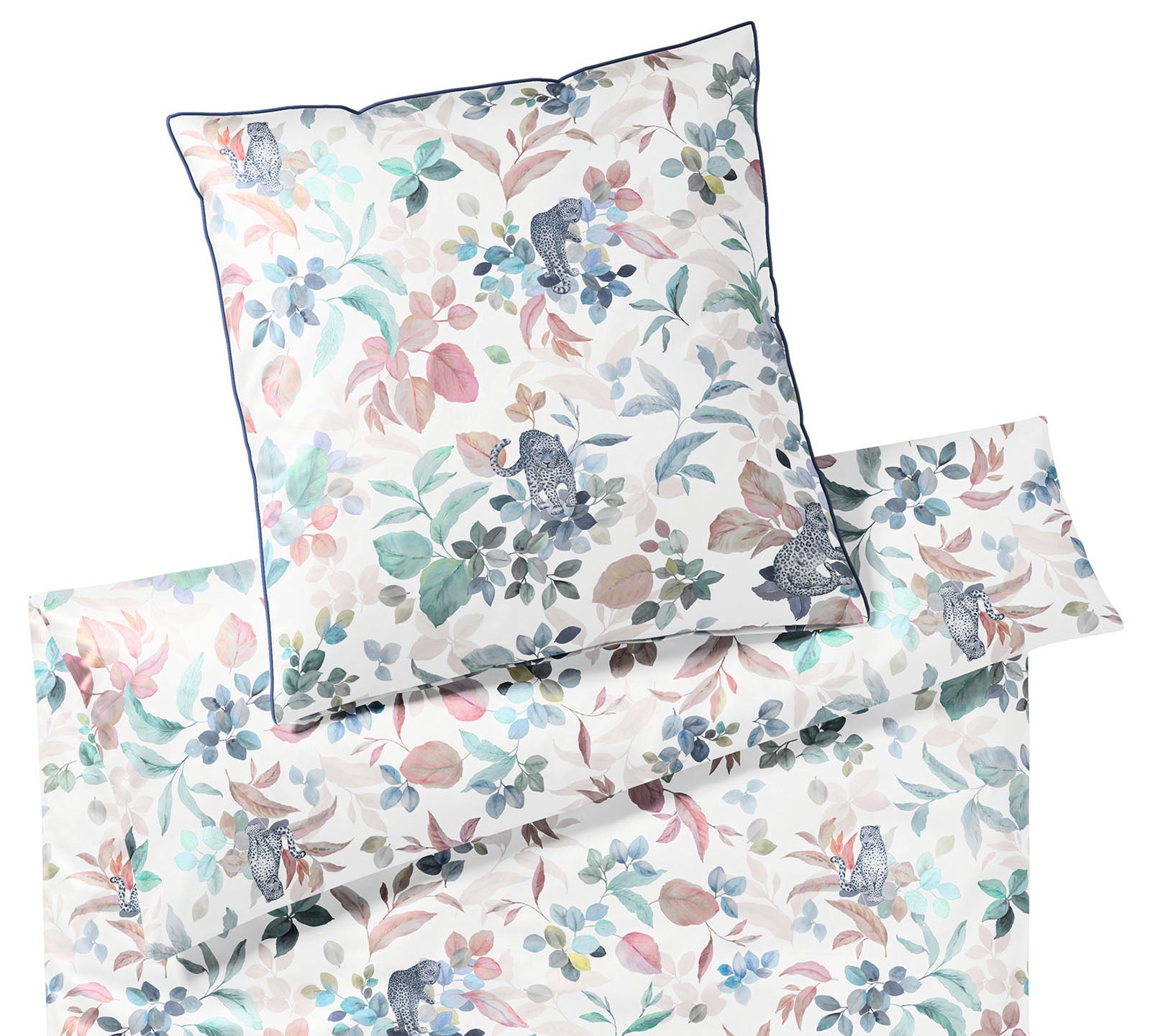 Satin Bettwäsche Wild Mix Leoparden Blätter Design Wild Weiß Freisteller #farbe_Wild Mix Wild Weiß