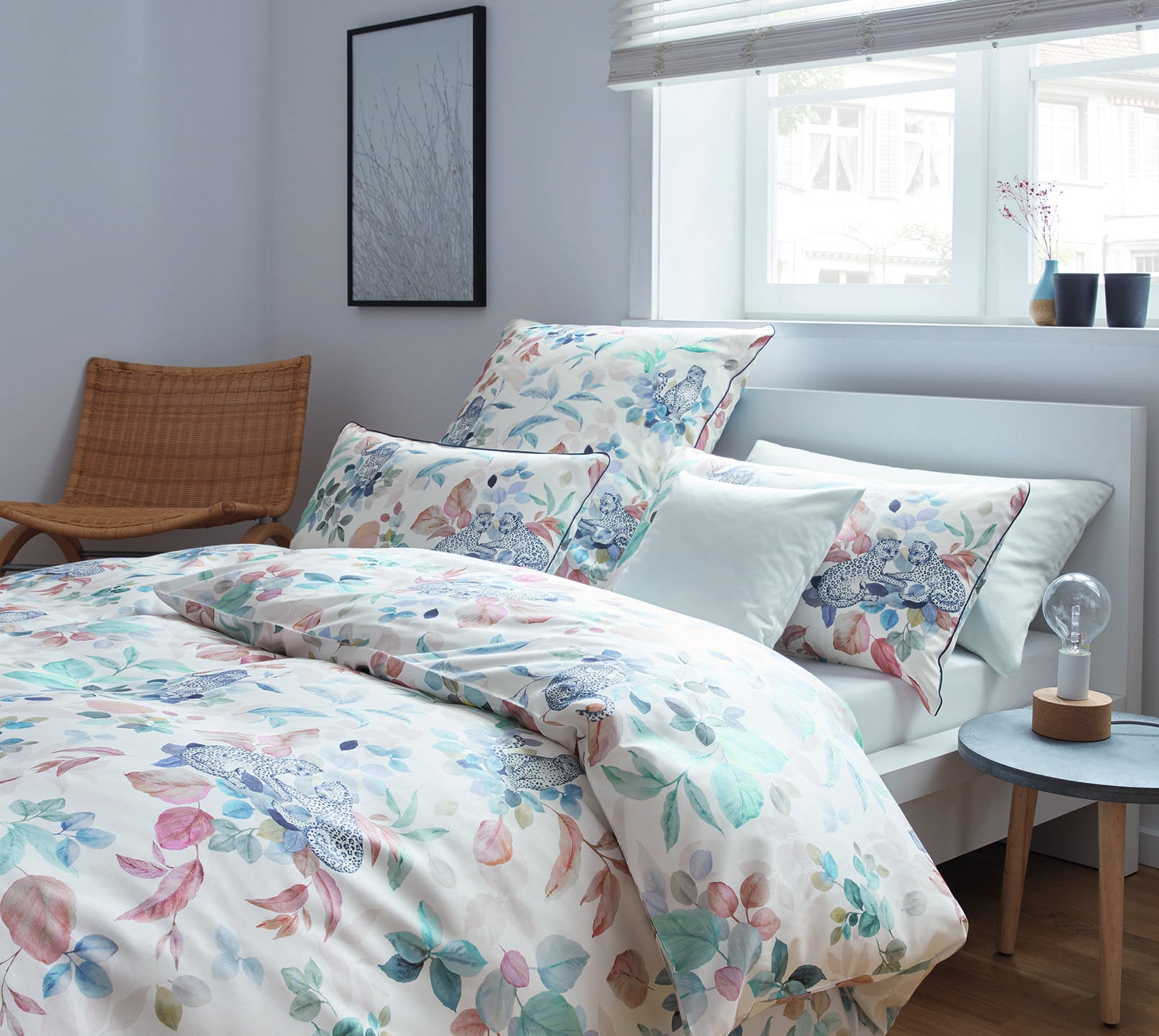 Satin Bettwäsche Wild Mix Leoparden Blätter Design Wild Weiß Schlafzimmer #farbe_Wild Mix Wild Weiß