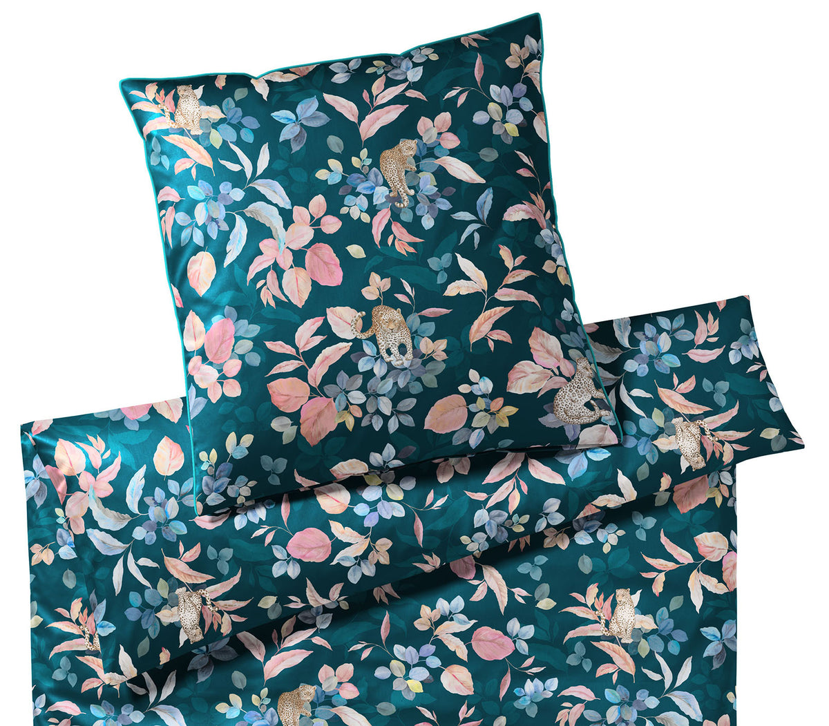 Satin Bettwäsche Wild Mix Leoparden Blätter Design Wild Grün Schlafzimmer #farbe_Wild Mix Wild Grün