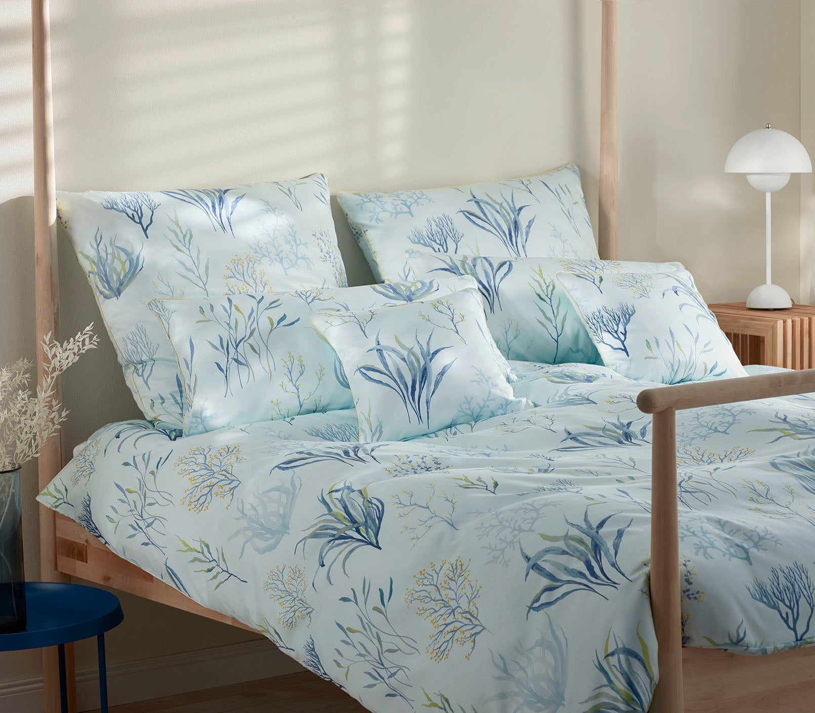 Satin Bettwäsche Reef Korallenmotiv Aquagrün Schlafzimmer #farbe_Aqua-Grün