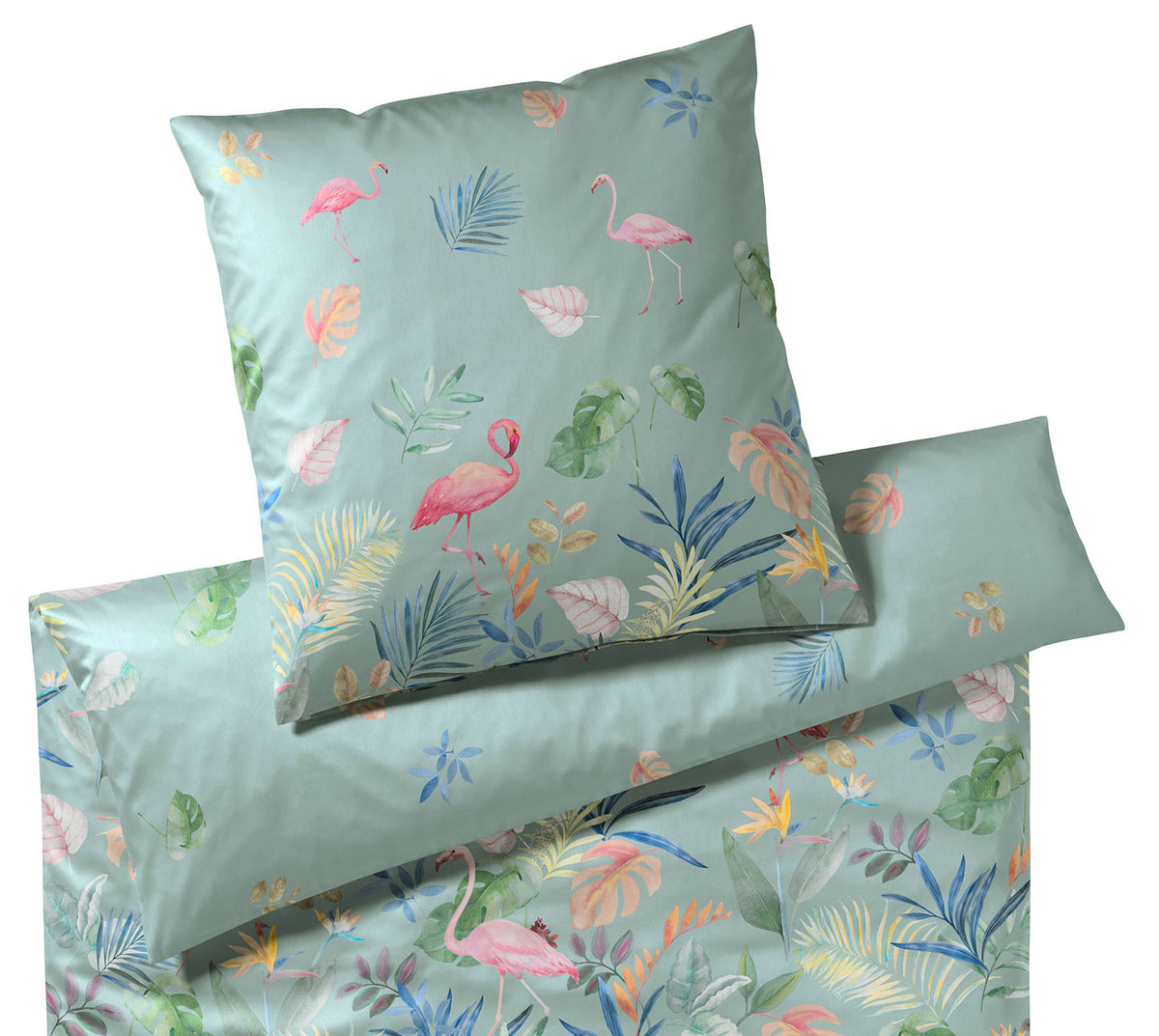 Seiden Satin Bettwäsche Flamingo in Salbei Flamingo Freisteller #farbe_Flamingo Salbei