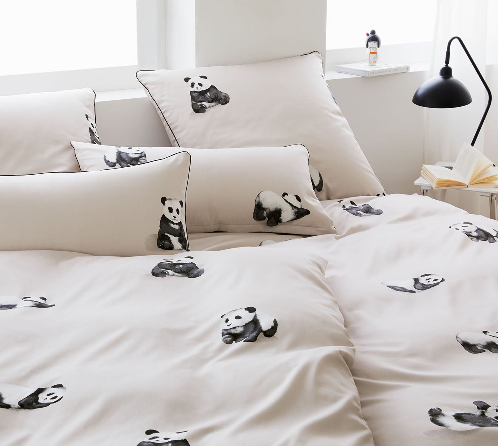 Satin Bettwäsche Panda Bear in Sand Pandabär Schlafzimmer #farbe_Panda Bear Sand