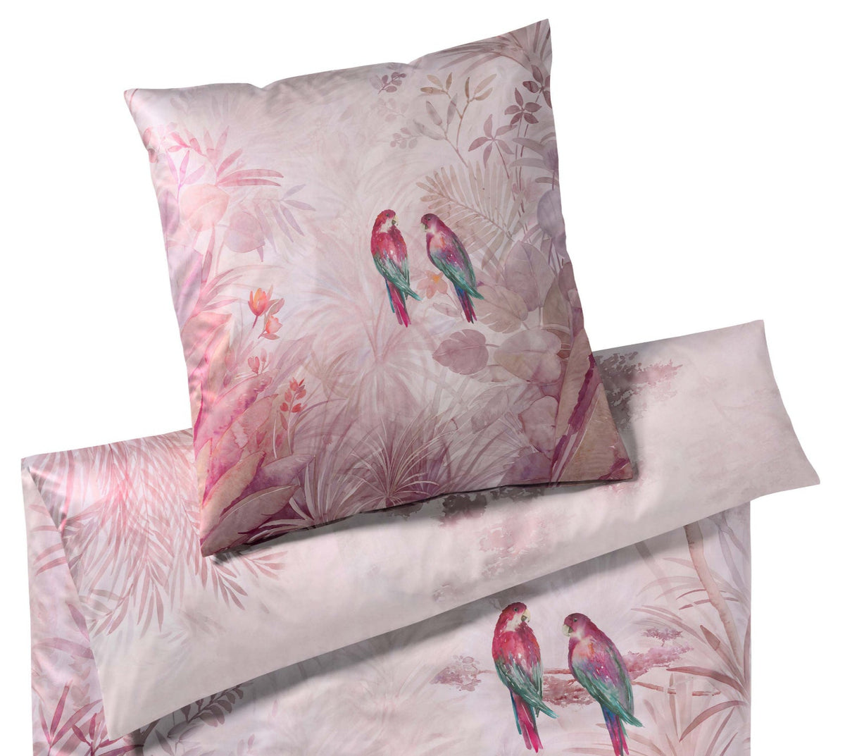 Seiden Satin Bettwäsche Belize Rose Papagei Freisteller #farbe_Rose Pink