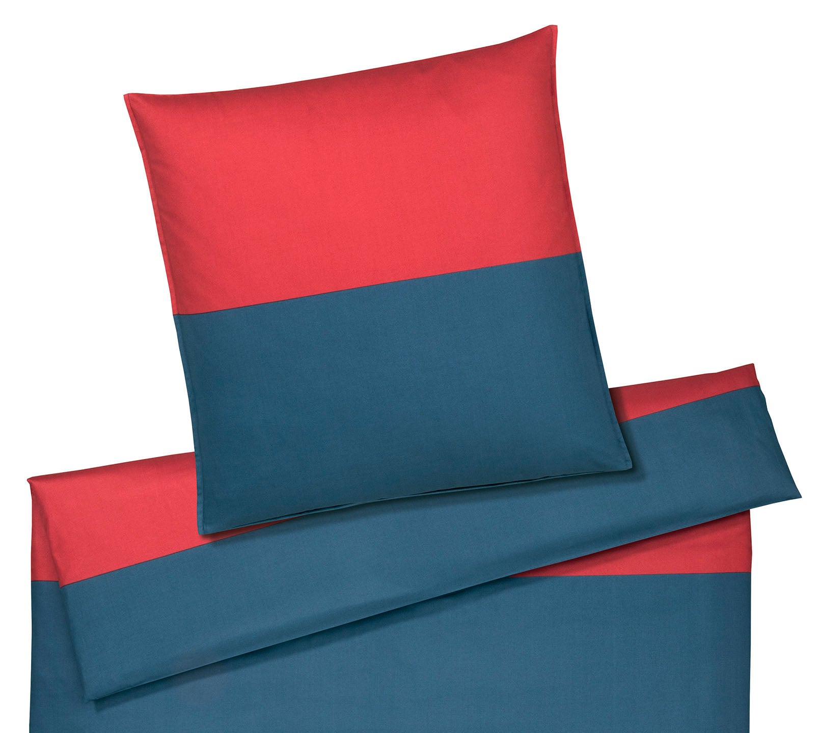 Satin Bettwäsche Signal Blockstreifen Blau Rot Freisteller