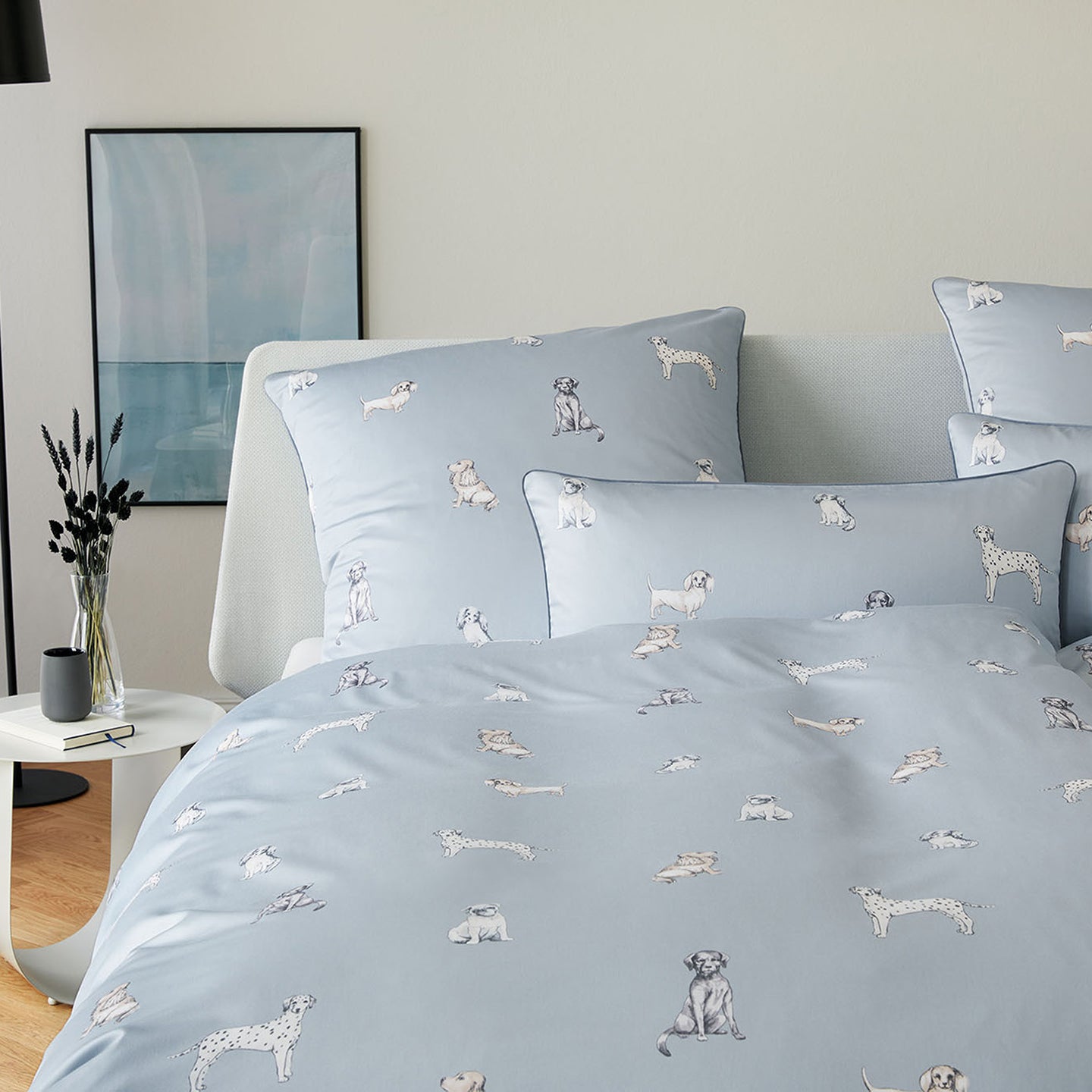 Satin Bettwäsche Woof in Graphit Schlafzimmer Hundemotive #farbe_Graphit