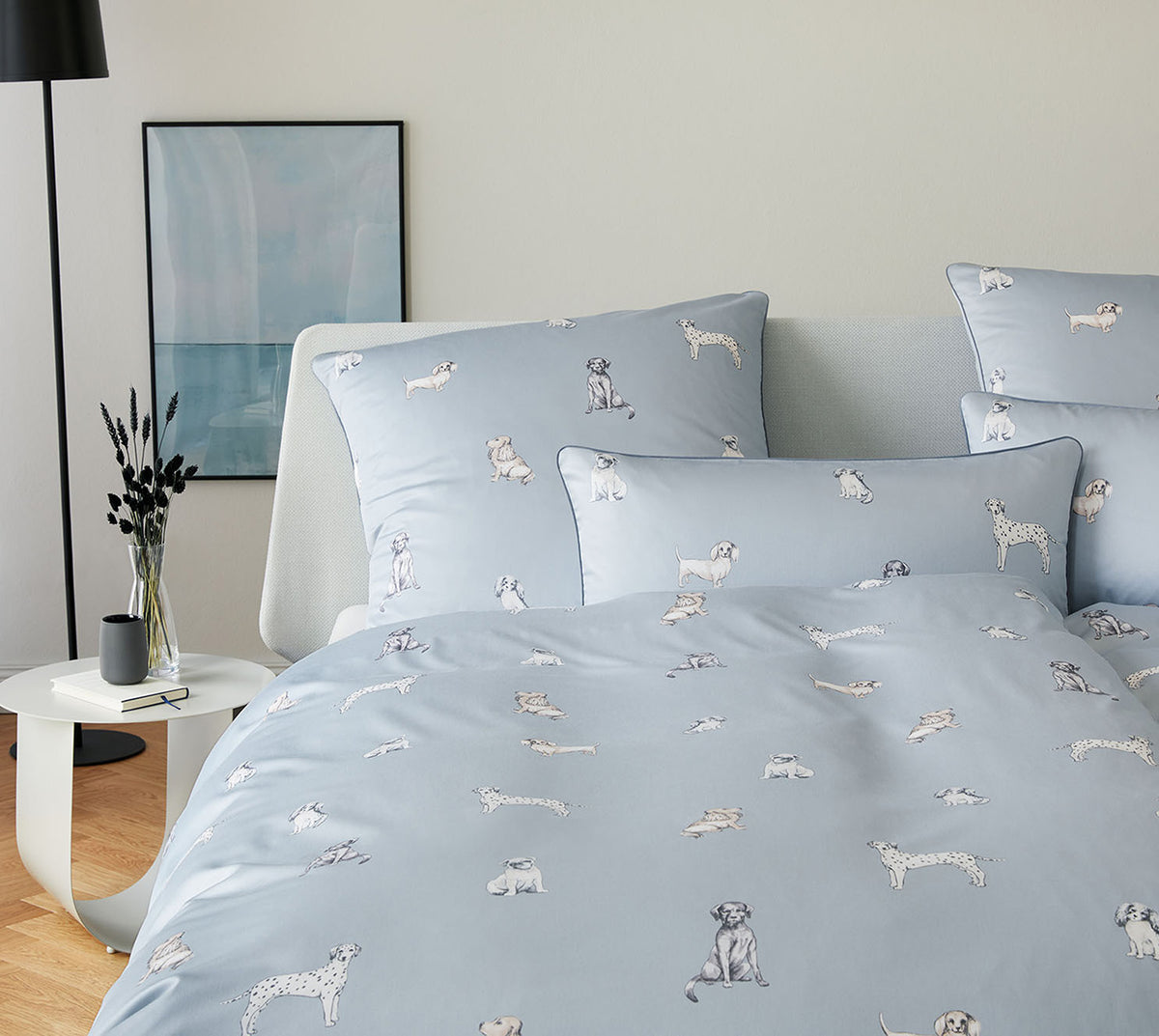 Satin Bettwäsche Woof in Graphit Schlafzimmer Hundemotive #farbe_Graphit