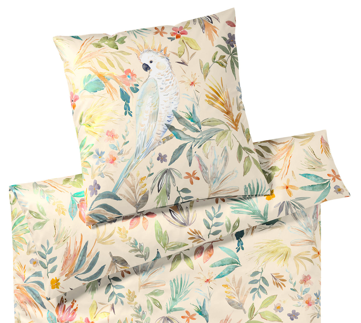 Satin Bettwäsche Coco Papageien in Vanille Freisteller #farbe_Coco Vanille