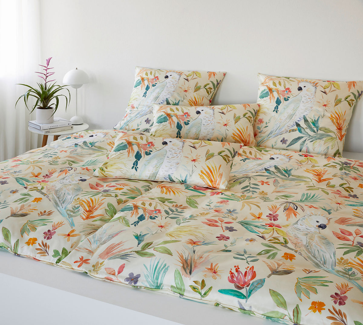 Satin Bettwäsche Coco Papageien in Vanille Schlafzimmer #farbe_Coco Vanille