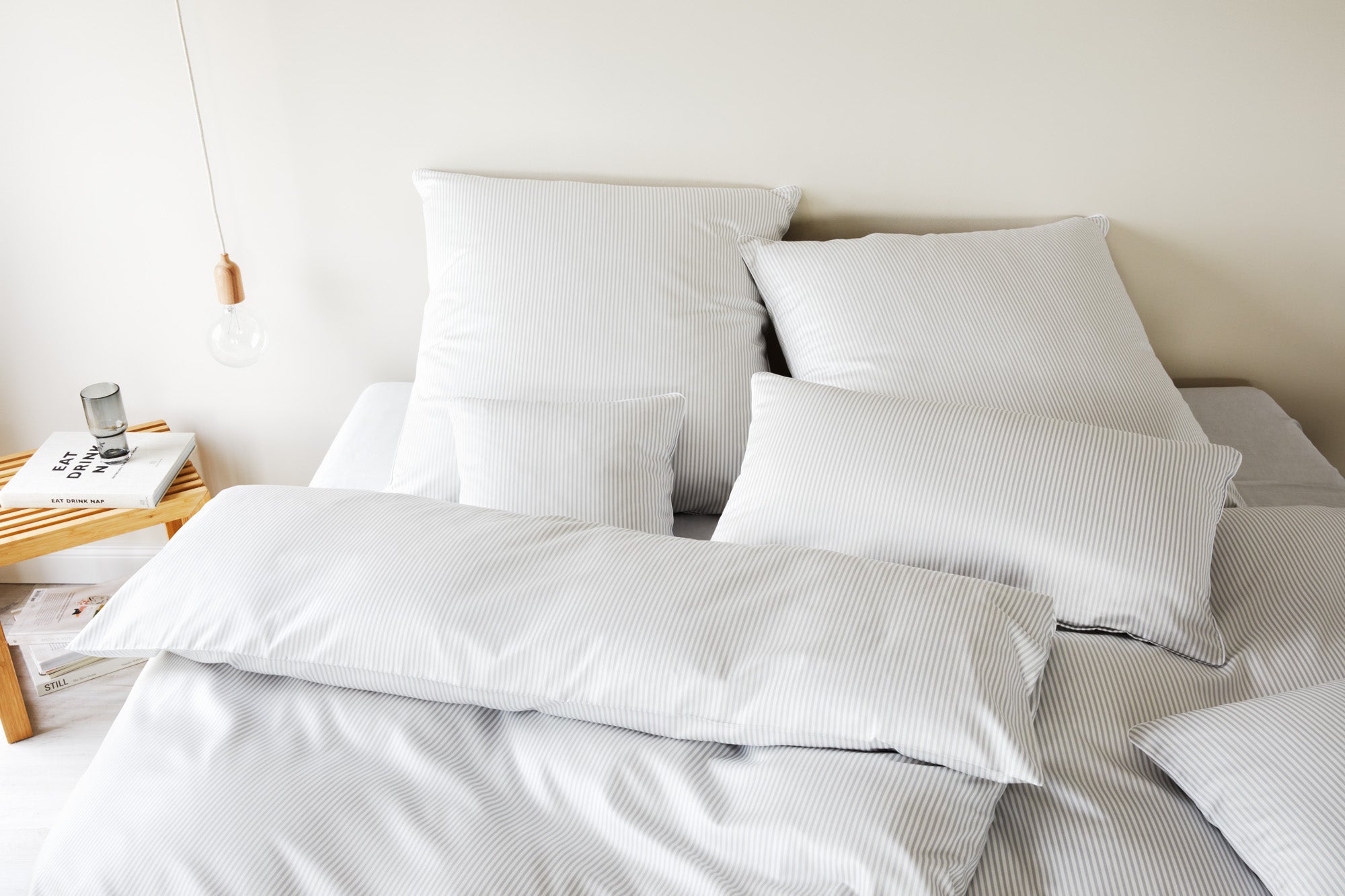 Satin Bettwäsche Hamburger Streifen Hellgrau Streifen Schlafzimmer