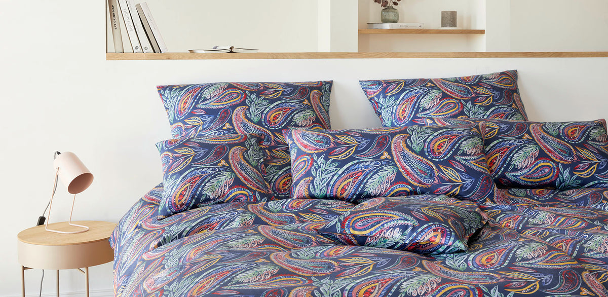 Jersey Bettwäsche Decoration Paisley Blau Schlafzimmer