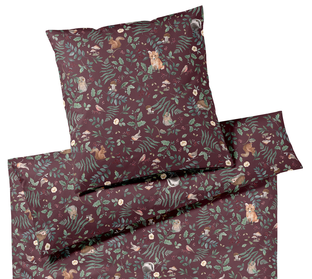 Jersey Bettwäsche Hide Jersey Aubergine Waldtiere Freisteller #farbe_Aubergine