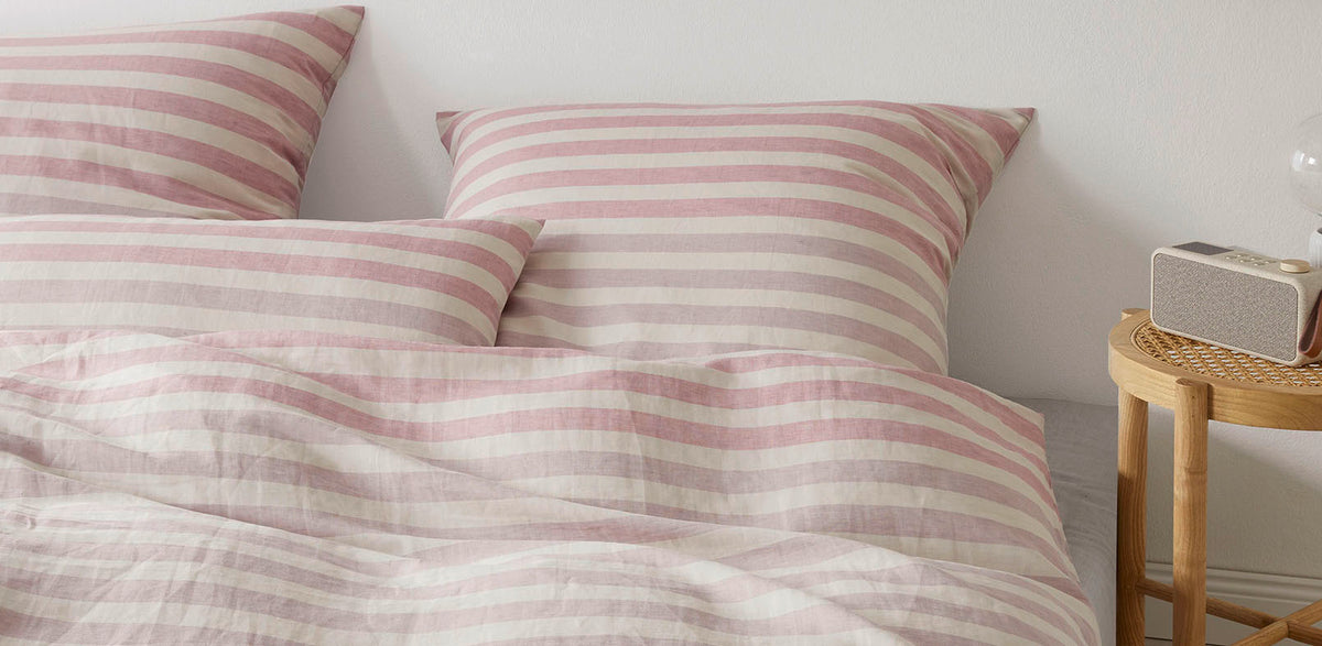 Halbleinen Bettwäsche Clear Streifen Rose Schlafzimmer