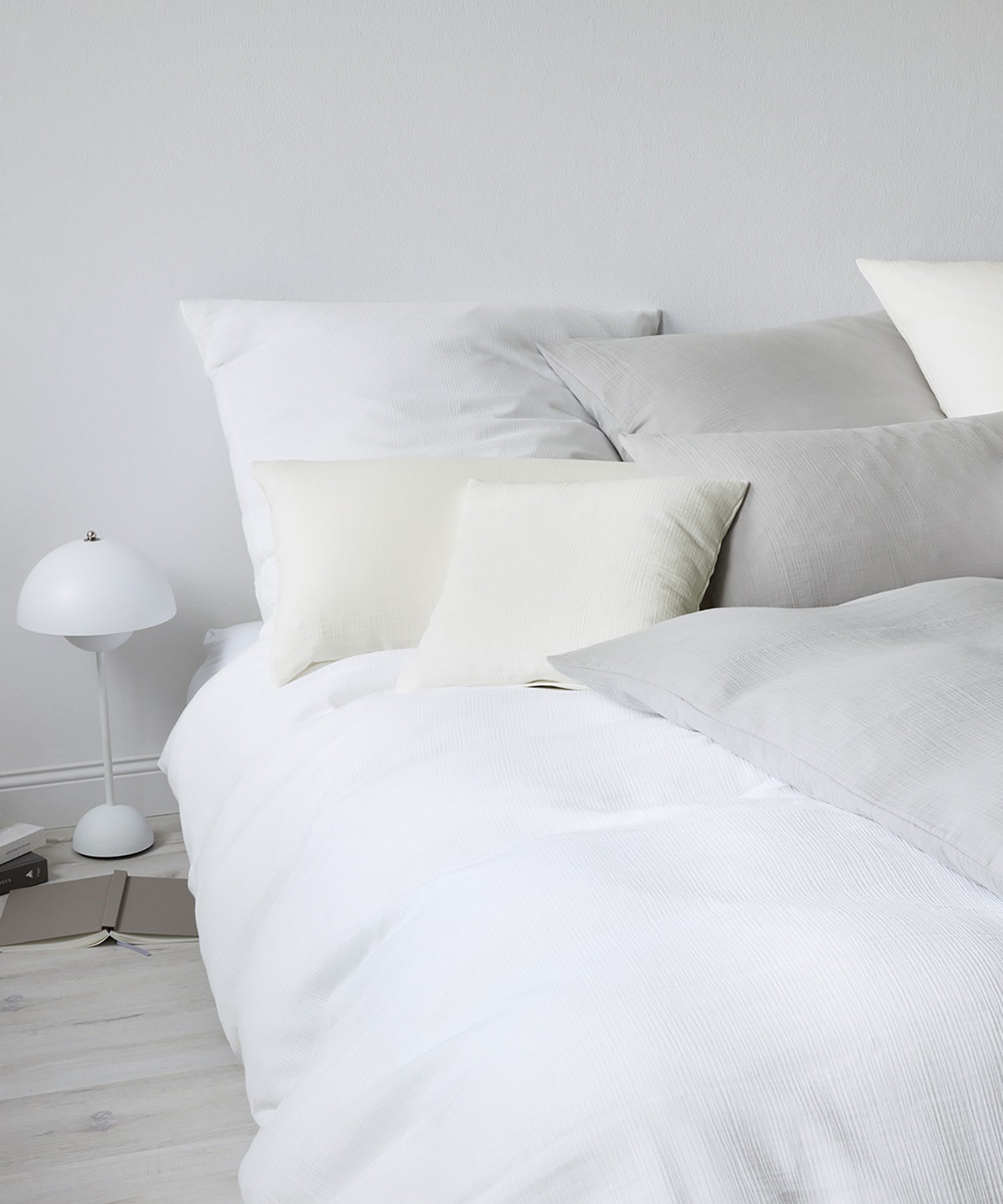 Musselin Bettwäsche Weiß Schlafzimmer Kissendetail